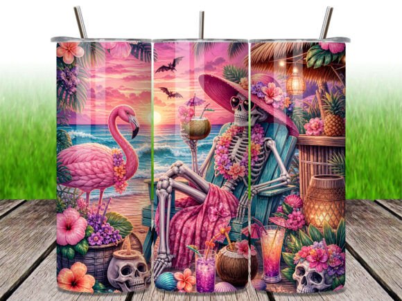 Download Beach Skeleton Flamingo 20oz Tumbler PNG - Tumbler png Collection