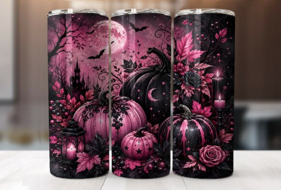 Download Pink Black Halloween Pumpkin Tumbler PNG - Tumbler png Collection