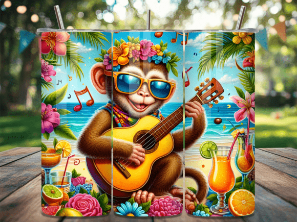 Download Beach Monkey Guitar Tropical Tumbler Png - Tumbler png Collection