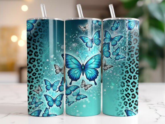 Download Teal Butterfly Leopard 20oz Tumbler PNG - Tumbler png Collection