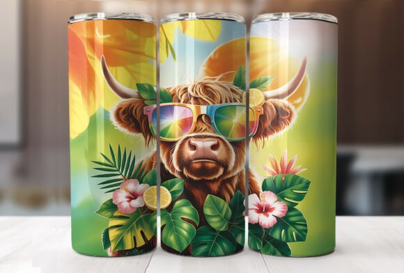 Download Highland Cow Tropical Summer Tumbler PNG - Tumbler png Collection