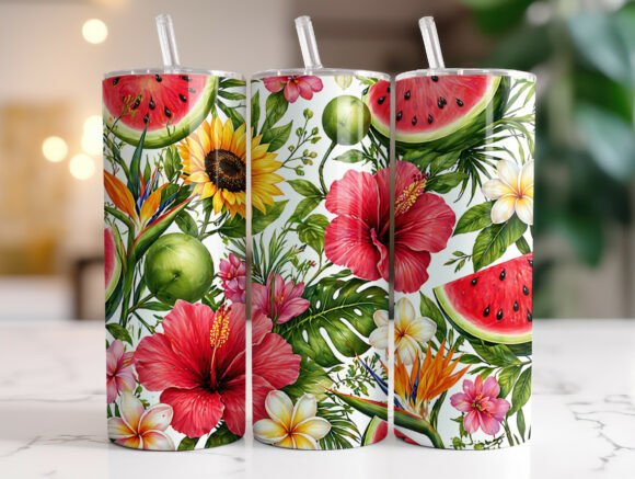 Download Tropical Fruit Floral Summer Tumbler PNG - Tumbler png Collection